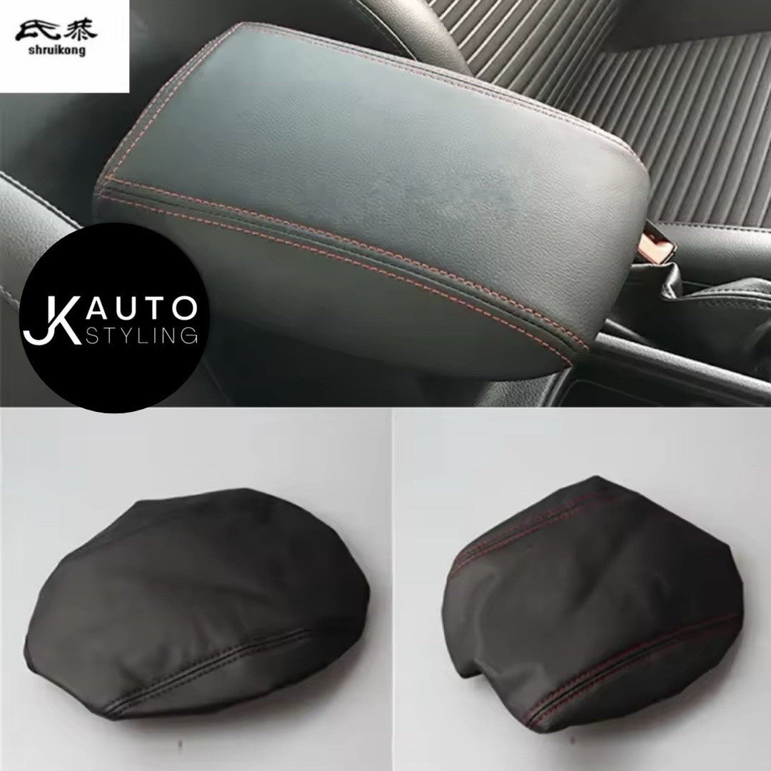 Black PU Leather Armrest Cover Red Stitching For Ford Focus MK3.5 2015-2018