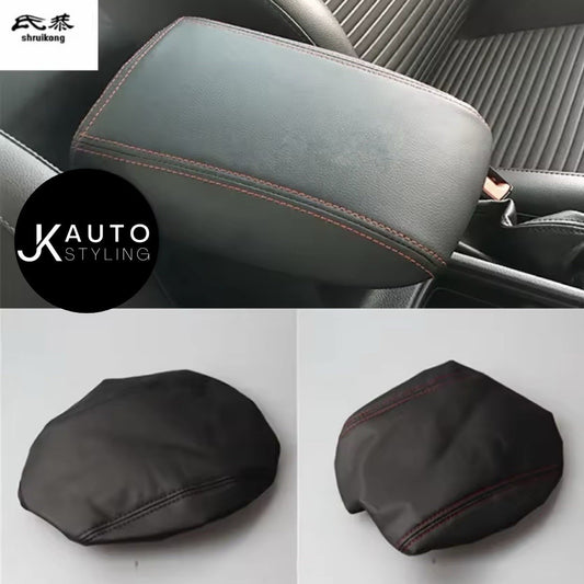Black PU Leather Armrest Cover Red Stitching For Ford Focus MK3.5 2015-2018