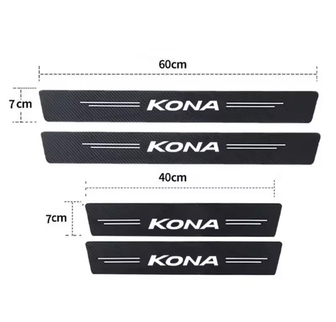 Hyundai KONA Carbon Fibre Effect Vinyl Adhesive Door Sill Overlay Strips 4pcs