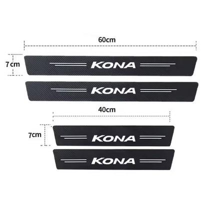 Hyundai KONA Carbon Fibre Effect Vinyl Adhesive Door Sill Overlay Strips 4pcs