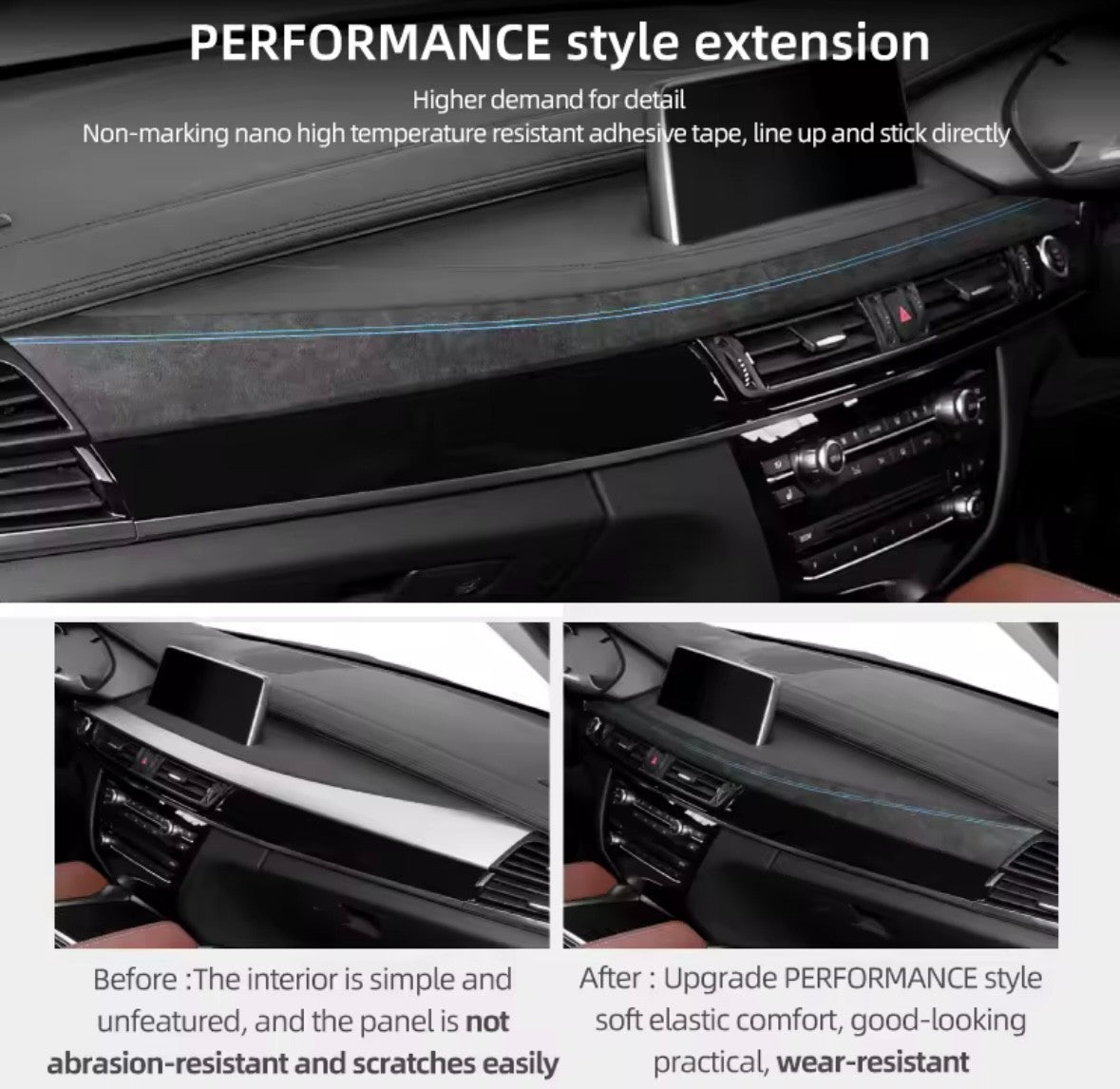 BMW X5 F15 X6 F16 2014-2018 Alcantara Centre Dashboard Panel Cover Blue Stripes