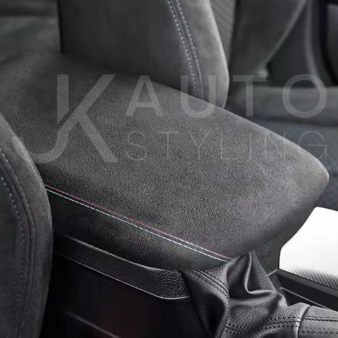 BMW 1 Series F20 F21 2011-2019 Alcantara Armrest Cover With Red Blue Print RHD