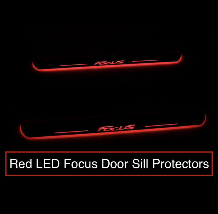Ford Focus Red LED Door Sill Protector Strips Door Scuff Plate Lights Chrome