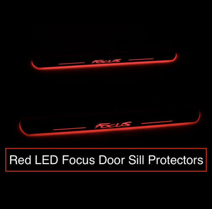Ford Focus Red LED Door Sill Protector Strips Door Scuff Plate Lights Chrome