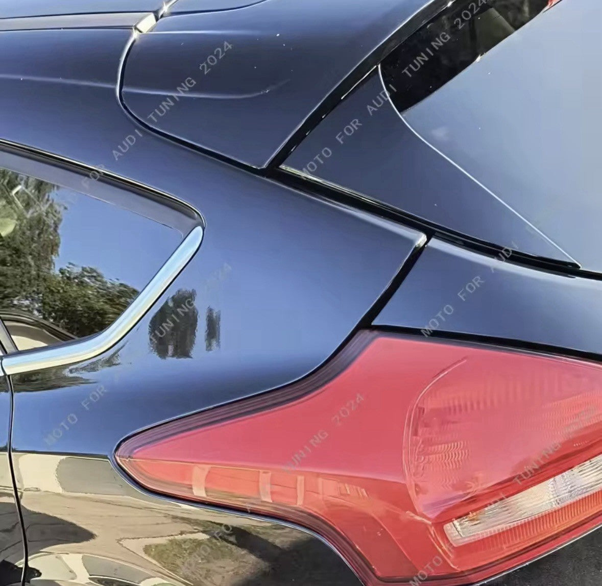 Rear Window Side Canard Spoiler Strips Gloss Black For Ford Focus MK3.5 2015-2018
