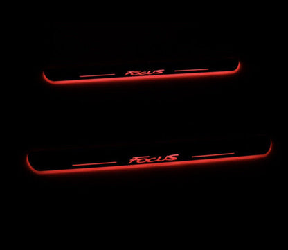 Ford Focus Red LED Door Sill Protector Strips Door Scuff Plate Lights Chrome
