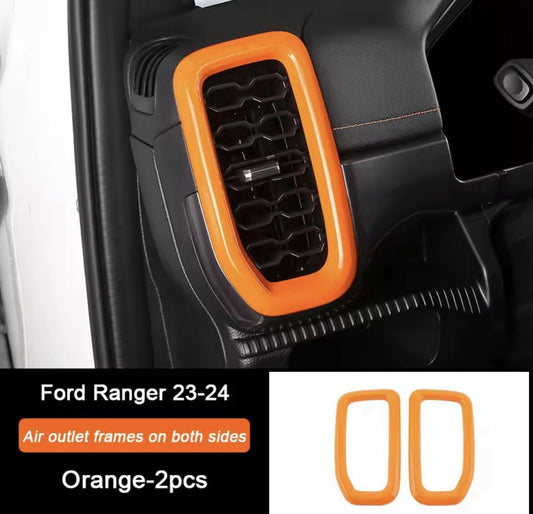 Orange Dashboard Side Vent Trims 2pcs For Ford Ranger Raptor Wildtrak T9 2023-2024