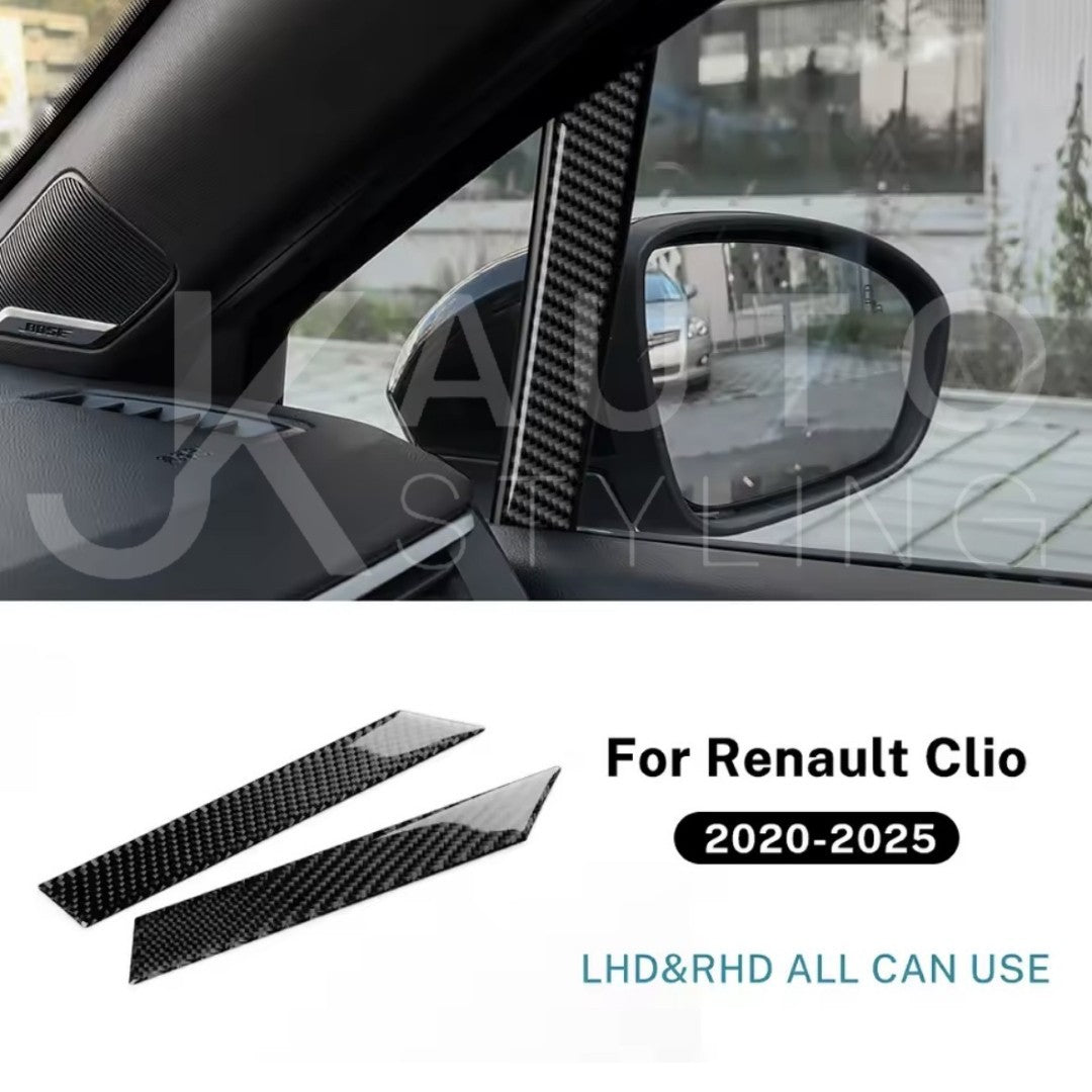 Renault Clio 2020-2025 Carbon Fibre A-Pillar Window Trim Strips 2pcs