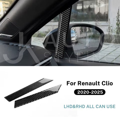 Renault Clio 2020-2025 Carbon Fibre A-Pillar Window Trim Strips 2pcs