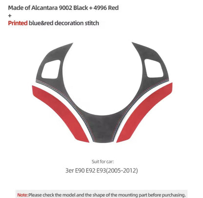 BMW 3 Series E90 E92 E93 M Sport Black & Red Alcantara Steering Wheel Trim Cover