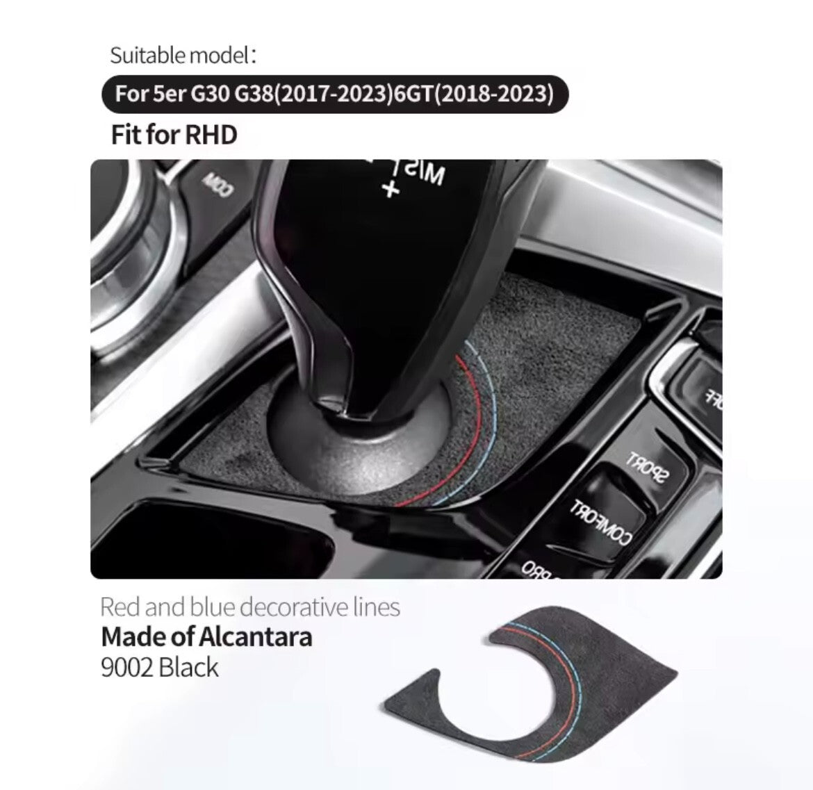 BMW 5 Series G30 G32 G38 Black Alcantara Gear Panel Surround Cover Automatic