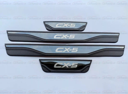 Mazda CX5 CX-5 Car Door Sill Protector Scuff Plates Black Stainless Steel 4pcs