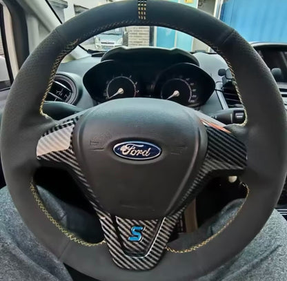 Ford Fiesta MK7/7.5 Ecosport Suede Leather Steering Wheel Cover Yellow Thread