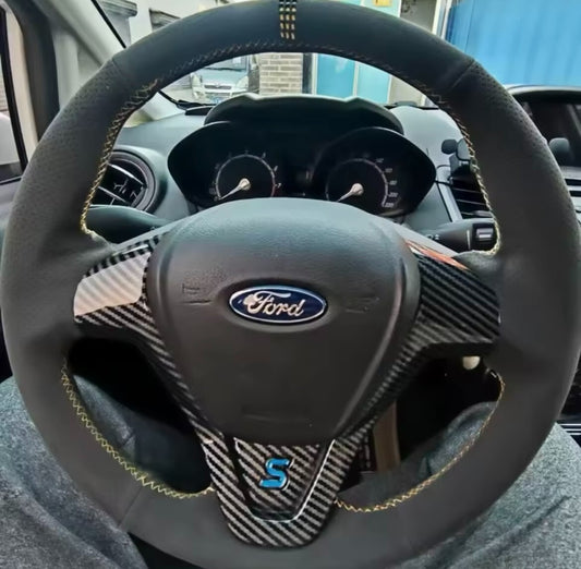 Ford Fiesta MK7/7.5 Ecosport Suede Leather Steering Wheel Cover Yellow Thread