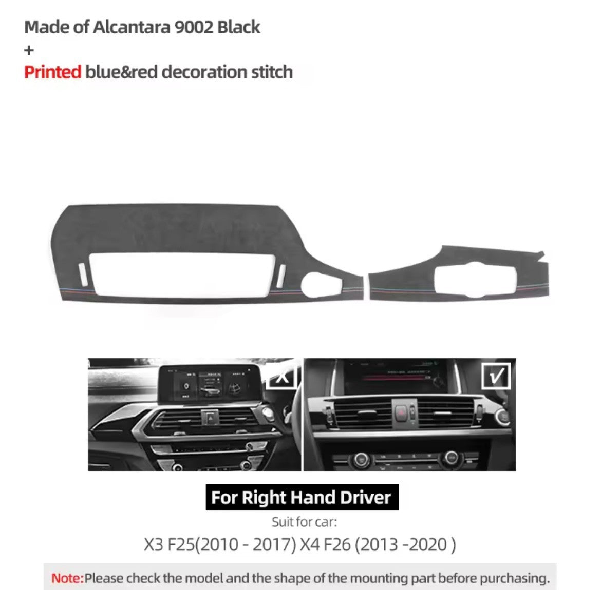 BMW X3 F25 X4 F26 2010-2020 Alcantara Centre Air Vent Dash Surround Trim Panel