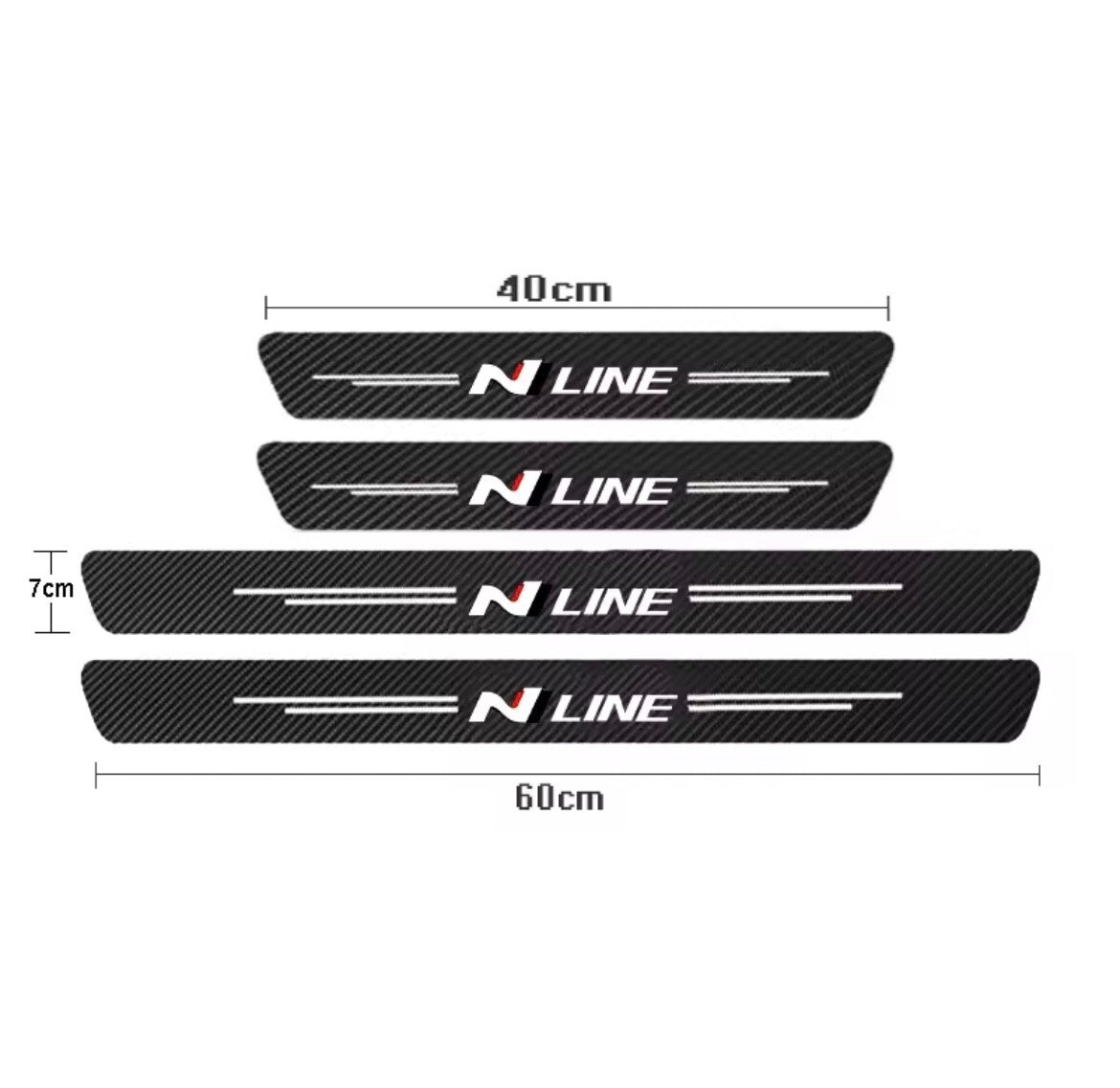 Hyundai N Line Carbon Fibre Effect Vinyl Adhesive Door Sill Overlay Strips 4pcs