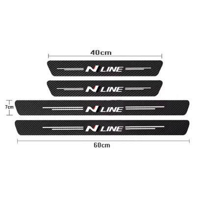 Hyundai N Line Carbon Fibre Effect Vinyl Adhesive Door Sill Overlay Strips 4pcs