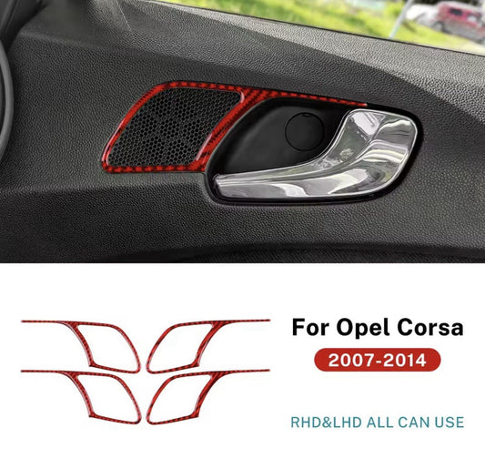 Vauxhall Corsa D 2007-2014 Red Carbon Fibre Interior Door Handle Surrounds 4pcs