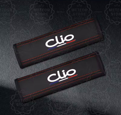 Renault Clio PU Leather Seatbelt Shoulder Cover Pads Black & Red 2pcs Interior