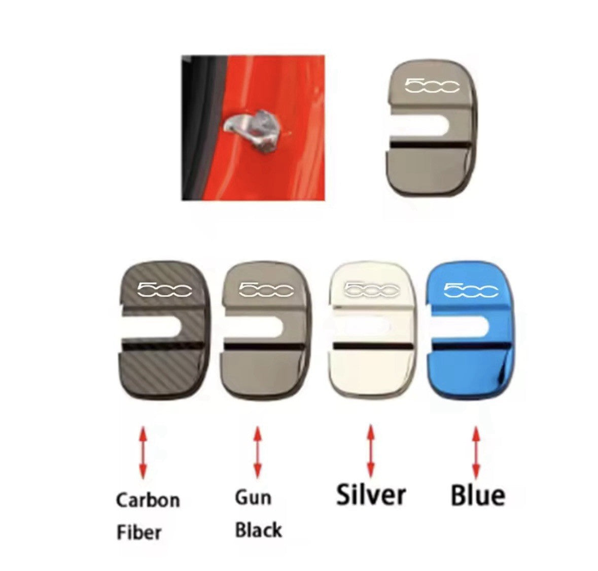 Fiat 500 Black Stainless Steel Door Lock Catch Protector Covers 2pcs Style A