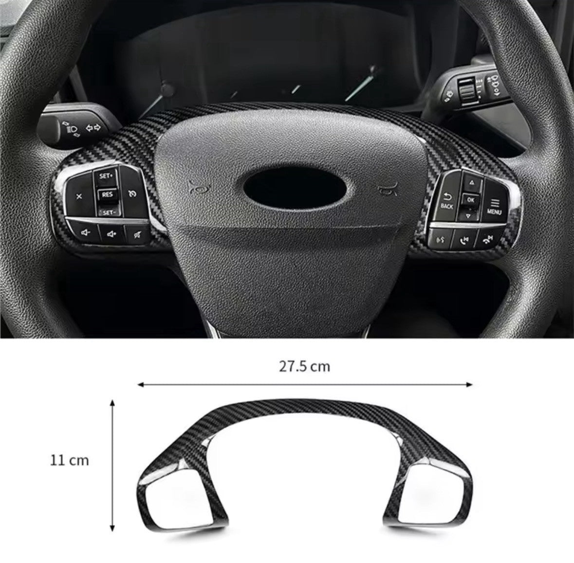 Real Carbon Fibre Top Steering Wheel Trim Cover For Ford Fiesta ST MK8 2018-2023