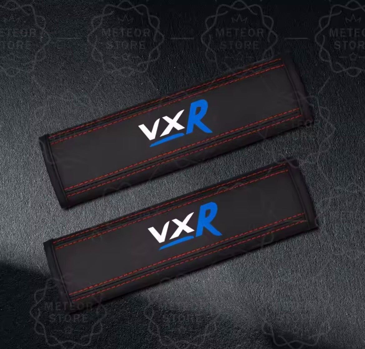 Vauxhall VXR PU Leather Seatbelt Shoulder Cover Pads Black & Blue 2pcs Interior