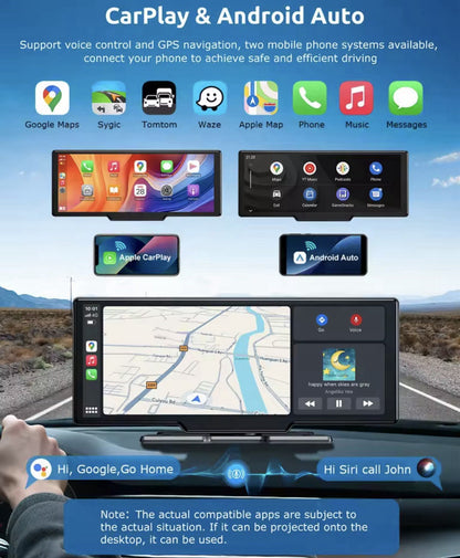 10.26"  Universal Carplay Android Auto Screen Display Dash Cam & Reverse Cam 64G