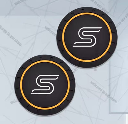 Ford Fiesta Focus Zetec S Anti-Slip Drink Coaster Cupholder Mat Black Orange 2pc