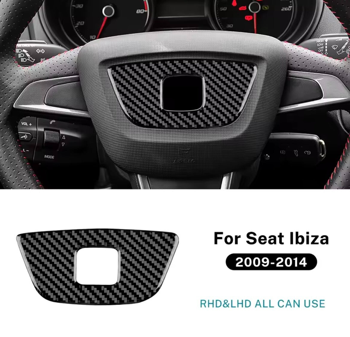 Seat Ibiza 6j 2009-2014 Carbon Fibre Steering Wheel Badge Surround Trim