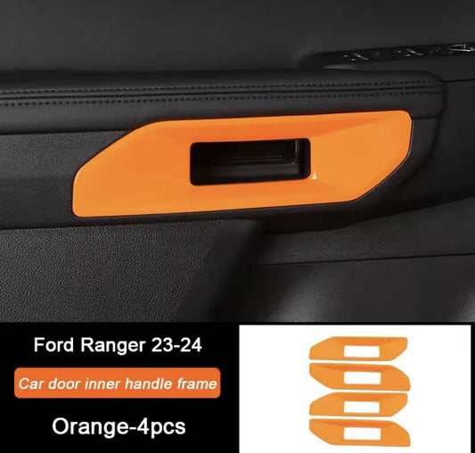 Orange Interior Door Handle Inserts 4pc For Ford Ranger Raptor Wildtrak T9 2023-2024
