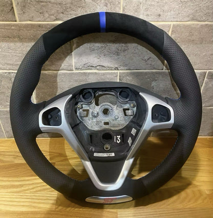 Ford Fiesta ST MK7.5 Genuine Leather + Suede Steering Wheel Cover Yellow Thread