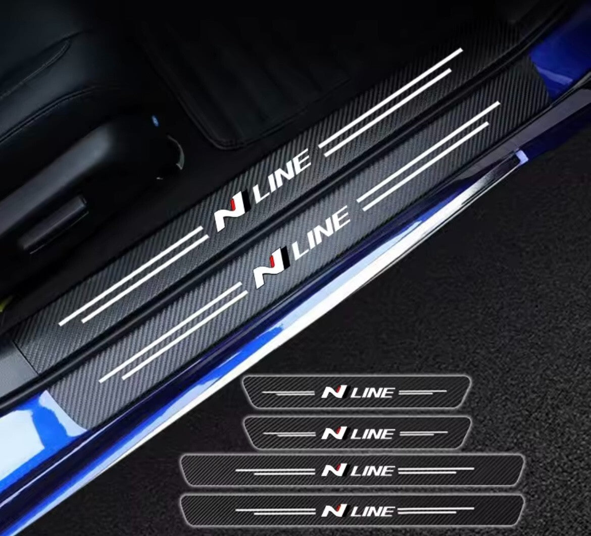Hyundai N Line Carbon Fibre Effect Vinyl Adhesive Door Sill Overlay Strips 4pcs