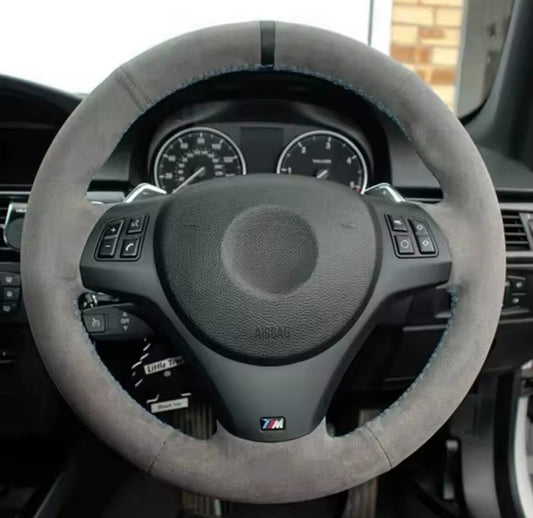 BMW M Sport M3 E90 E91 E92 E93 E87 E81 E82 E88 Suede Steering Wheel Cover Black