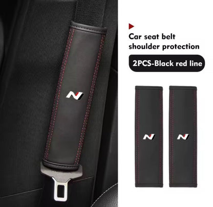 Hyundai i30 i20 Kona Tucson N PU Leather Seatbelt Shoulder Cover Pads Black Red