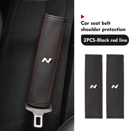 Hyundai i30 i20 Kona Tucson N PU Leather Seatbelt Shoulder Cover Pads Black Red