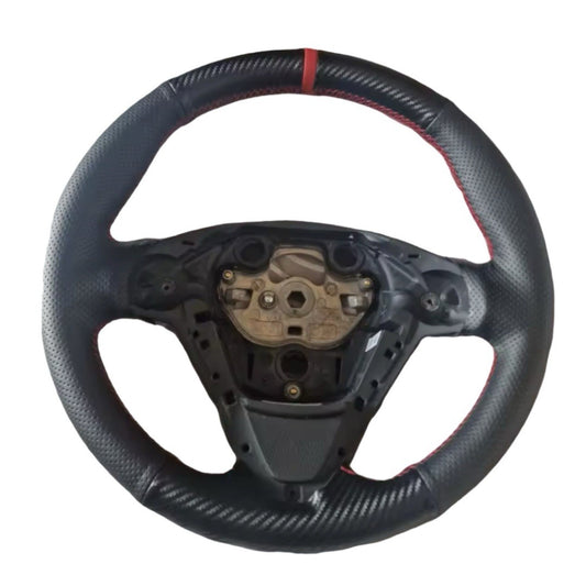 Ford Fiesta MK7/7.5 Black Carbon Leather Steering Wheel Cover Red Thread & Line
