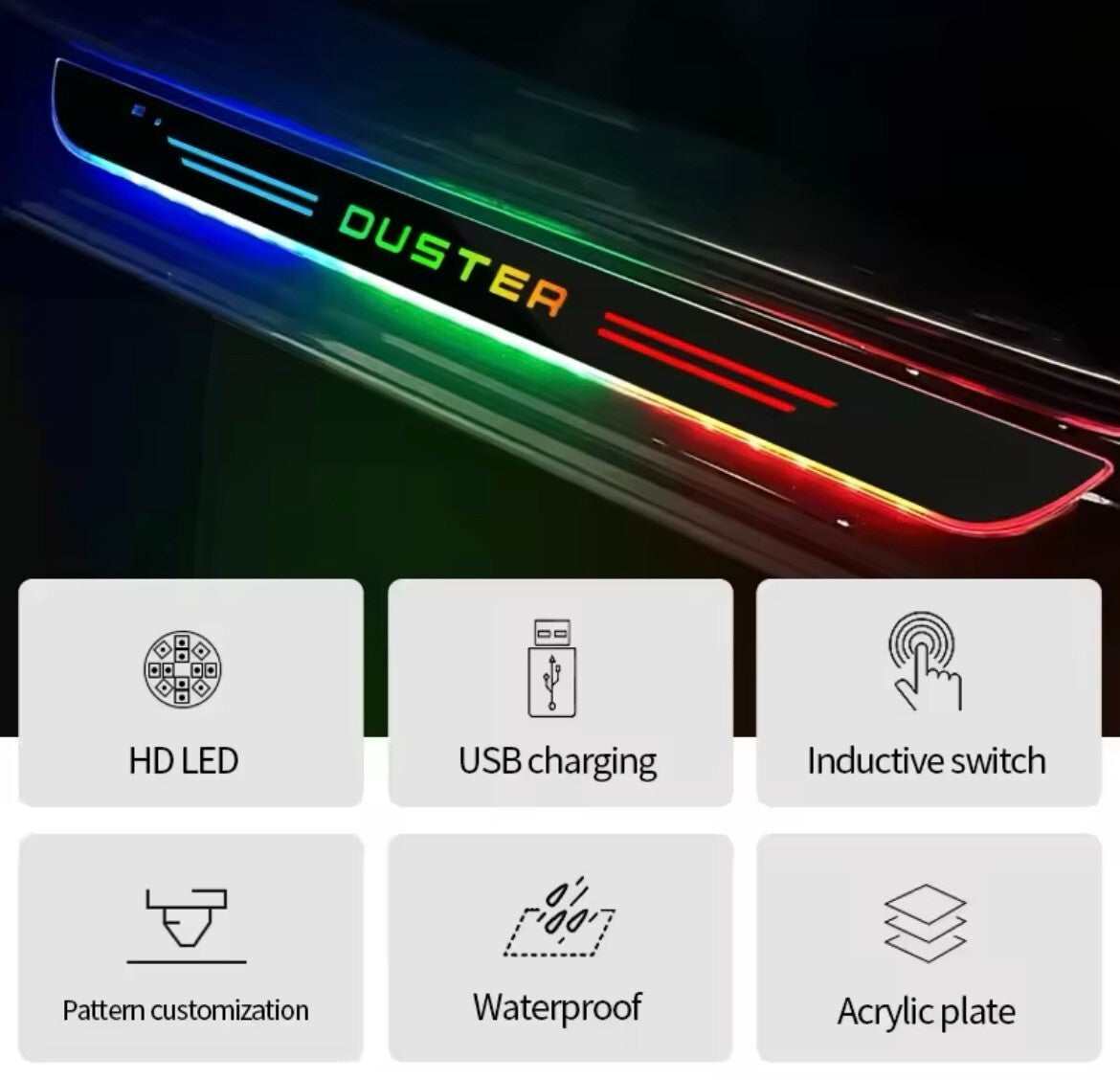 Dacia Duster LED Colour Change Door Sill Protector Strips USB Wireless RGB