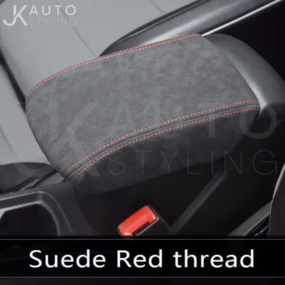 Ford Focus MK3.5 2015-2018 Black PU Suede Armrest Cover Protector Red Stitch