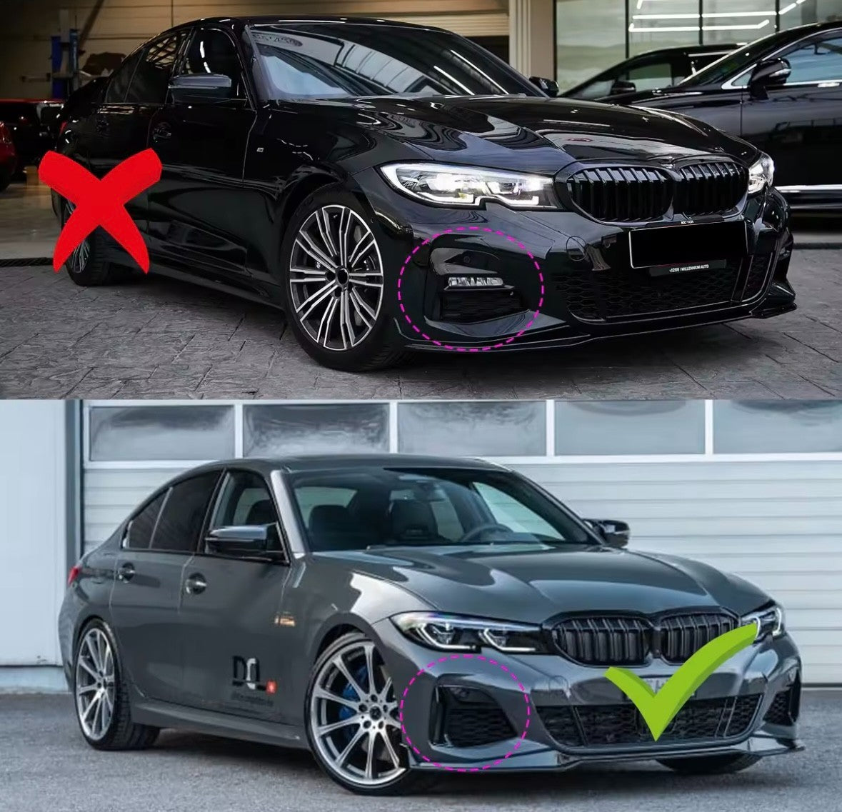BMW 3 Series G20 G21 G28 2019-2022 Gloss Black Front Bumper Side Vent Trims