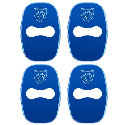 Peugeot Blue Stainless Steel Door Lock Catch Protector Covers Accessories 4pcs