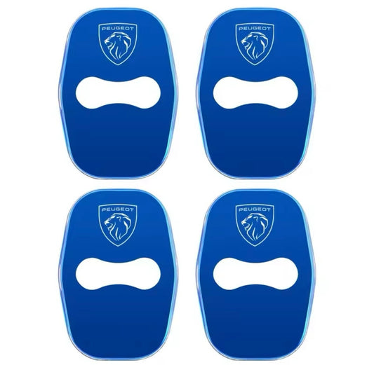 Peugeot Blue Stainless Steel Door Lock Catch Protector Covers Accessories 4pcs