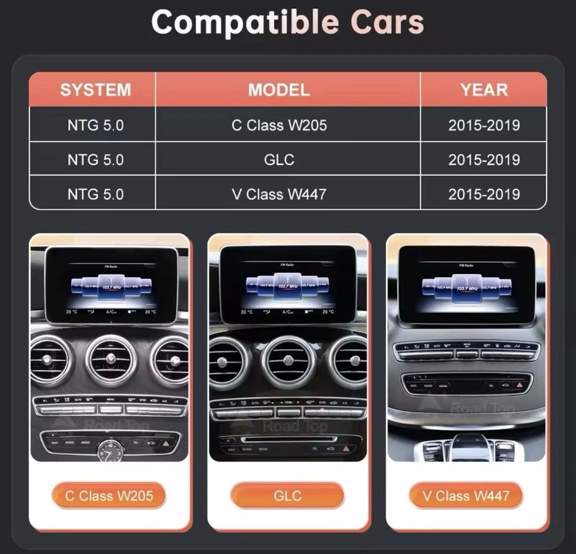 10.25" NTG5.0 Screen Upgrade With Carplay Android Auto For Mercedes A C CLA GLA GLC V Class W205 W176 W447 2015-2018