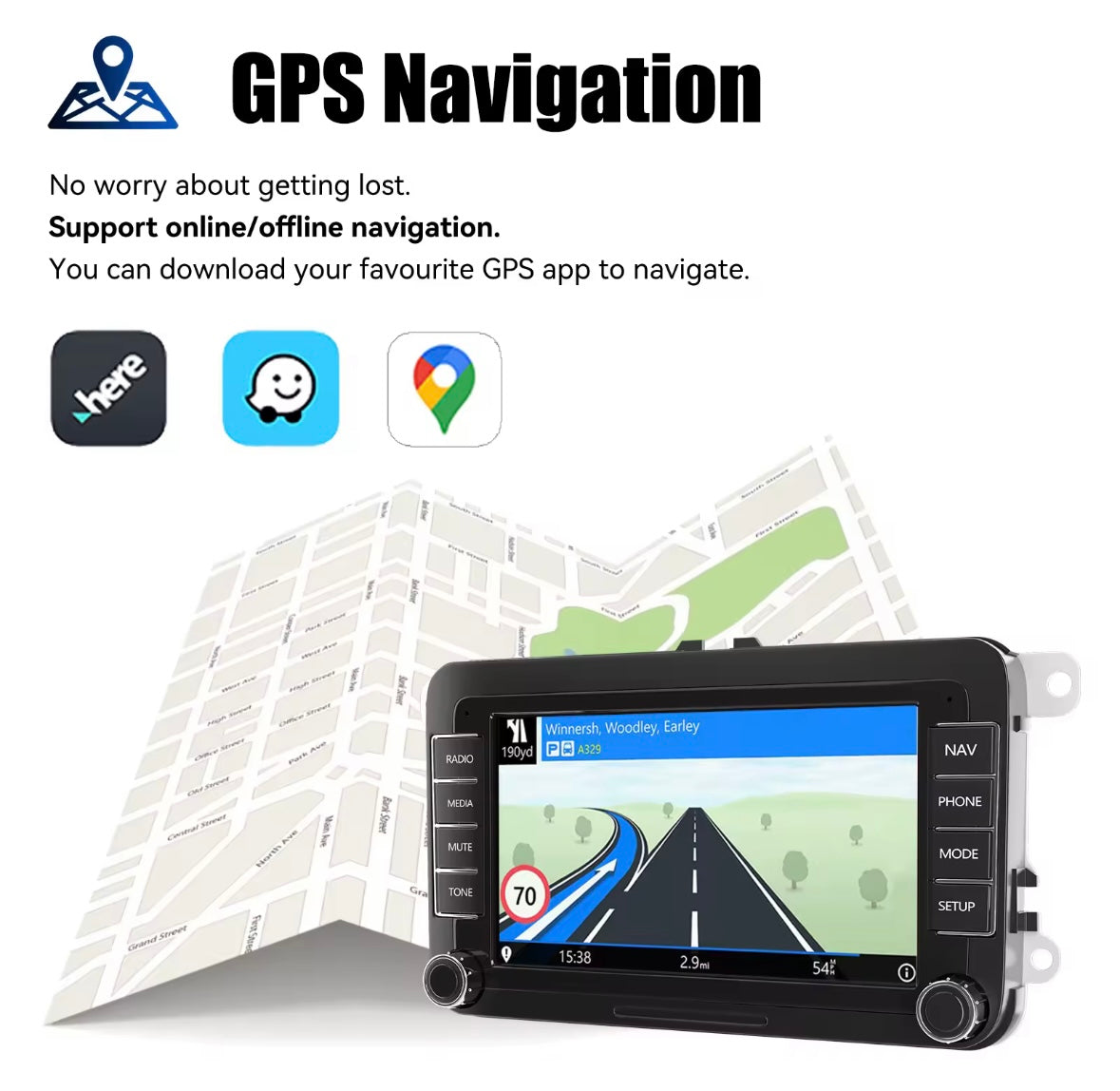 7" Touchscreen Unit With Apple Carplay & Android Auto For Volkswagen, Skoda, Seat