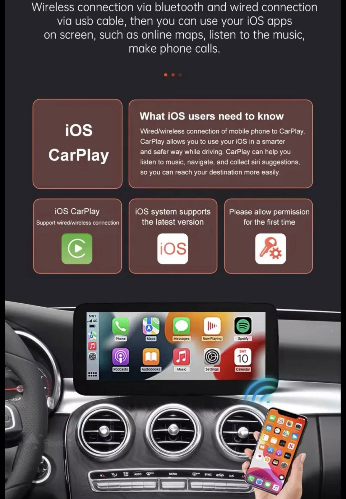 10.25" NTG5.0 Screen Upgrade With Carplay Android Auto For Mercedes A C CLA GLA GLC V Class W205 W176 W447 2015-2018
