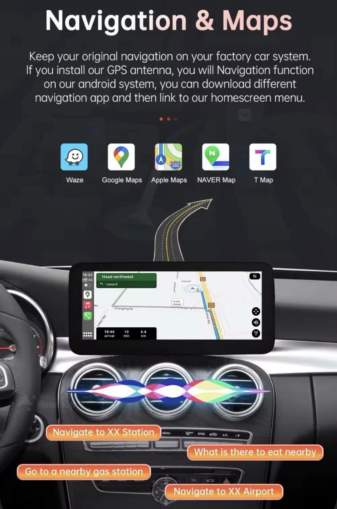 10.25" NTG5.0 Screen Upgrade With Carplay Android Auto For Mercedes A C CLA GLA GLC V Class W205 W176 W447 2015-2018