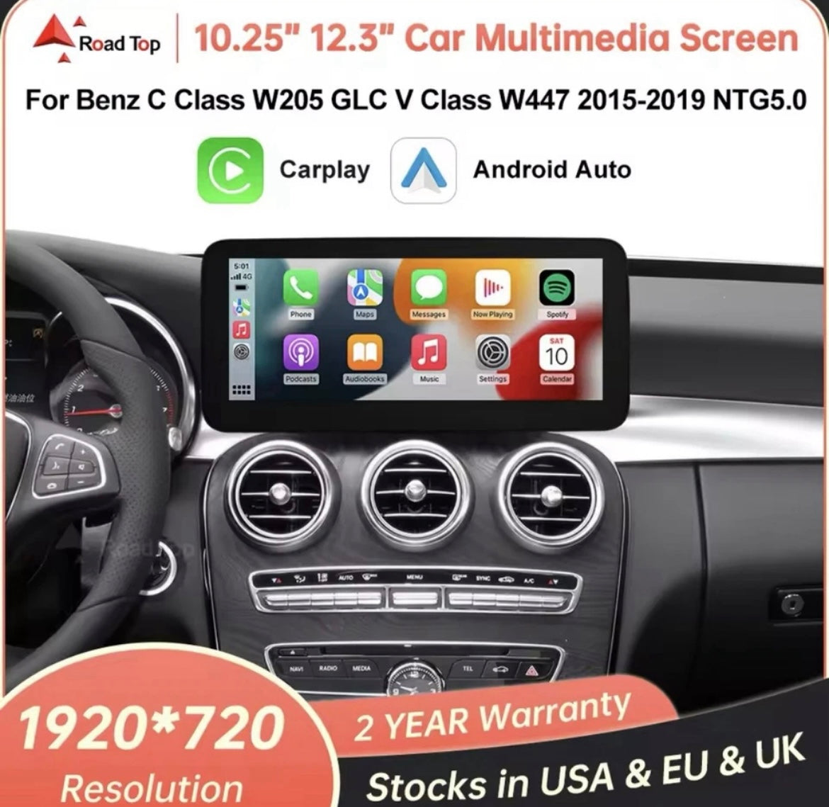 10.25" NTG5.0 Screen Upgrade With Carplay Android Auto For Mercedes A C CLA GLA GLC V Class W205 W176 W447 2015-2018