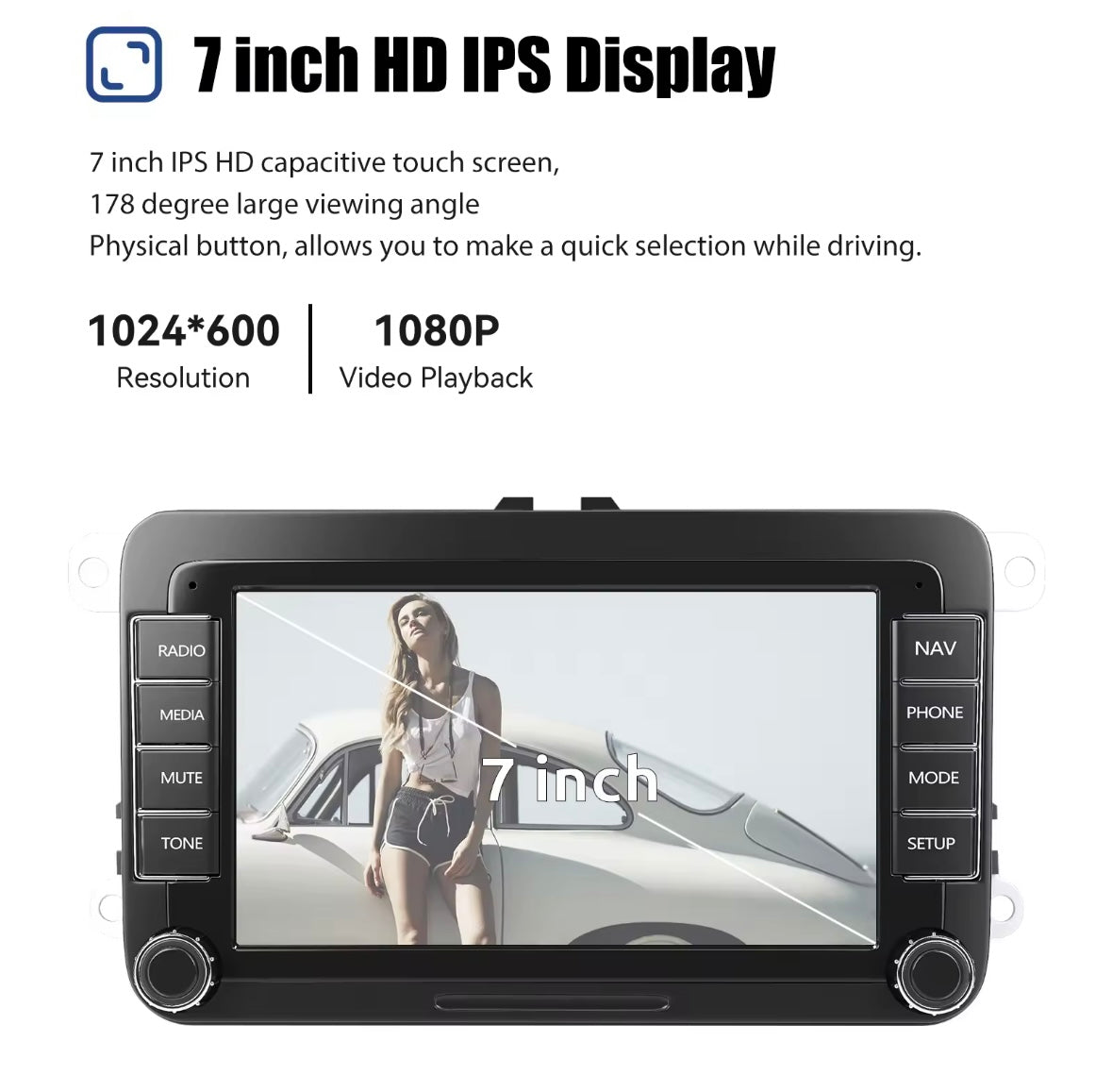 7" Touchscreen Unit With Apple Carplay & Android Auto For Volkswagen, Skoda, Seat