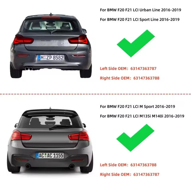 BMW 1 Series F20 F21 LCI M Sport Gloss Black Honeycomb Rear Reflector Inserts