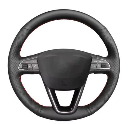 Seat Leon Ibiza Ateca Arona PU Leather Steering Wheel Cover Self Stitch Red