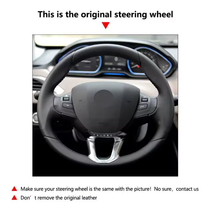 Peugeot 208 2008 2014-2018 Black Red Leather Steering Wheel Cover Self Stitch
